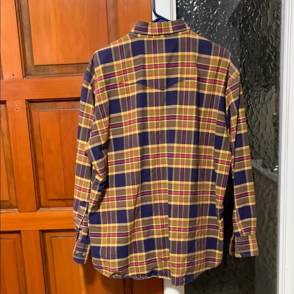 Wrangler Men's Plaid Button-up Shirt - Yellow and Blue - Picture 5 of 5